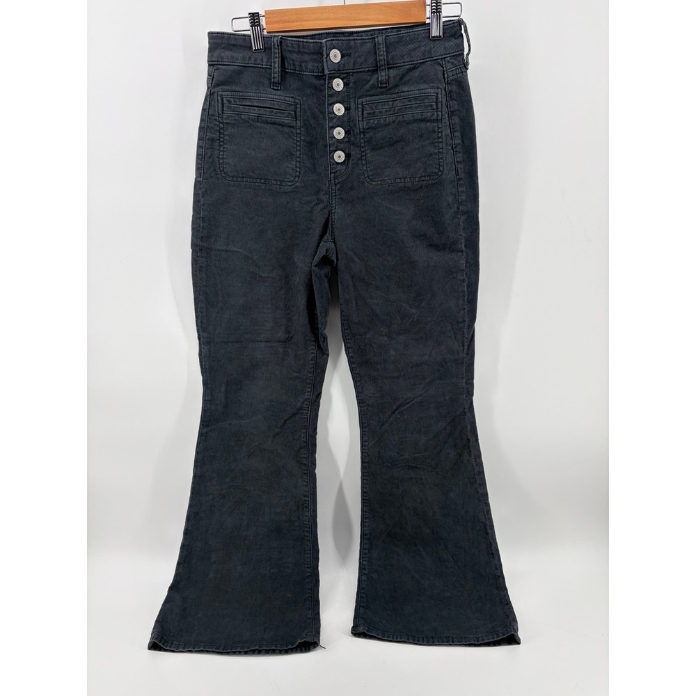 American Eagle Jeans, Regular Super High Rise Stretch Flare Gray Corduroy, Sz 6